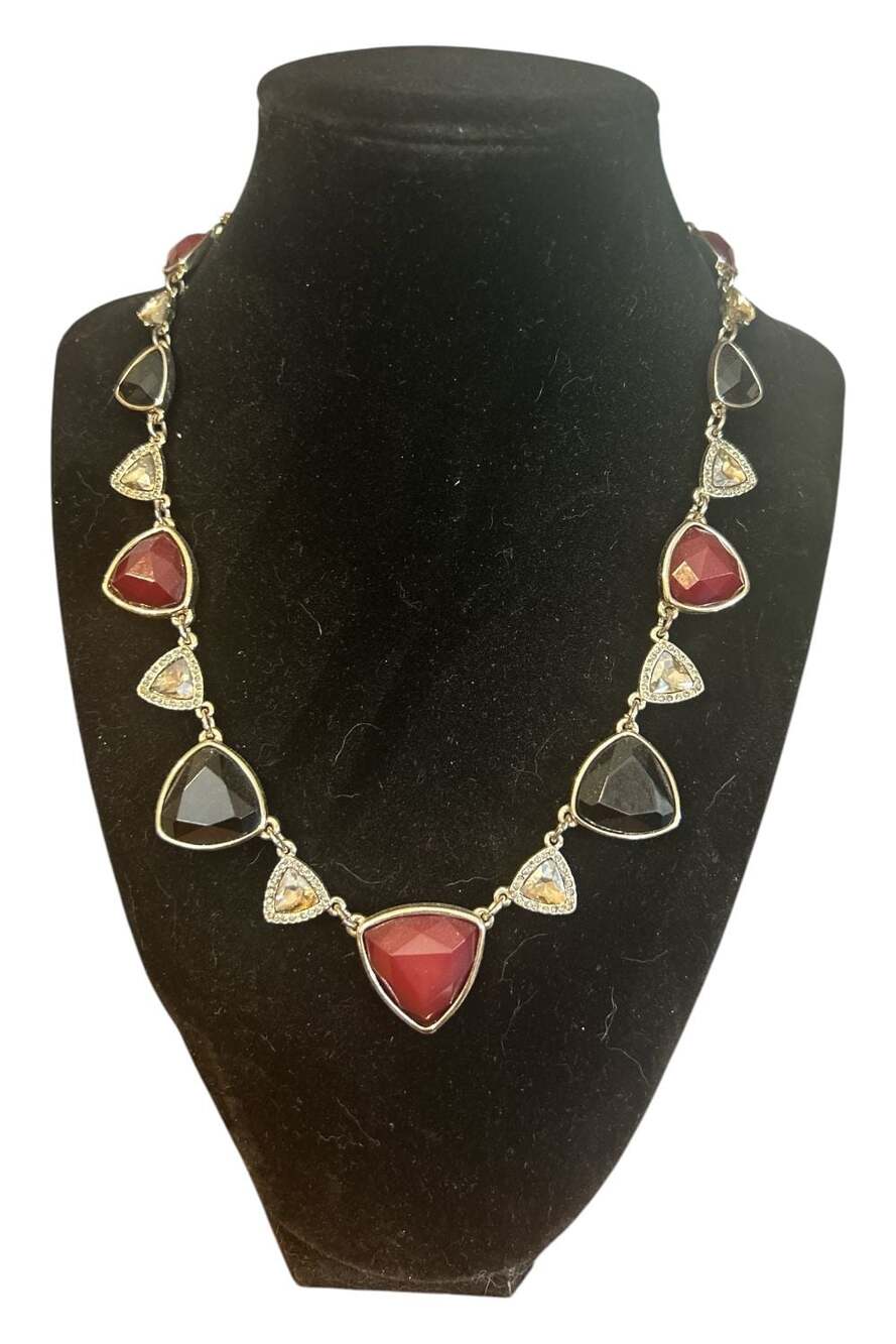 White House Black Market Gold Tone Resin Cut Crystal Triangle Statement Necklace